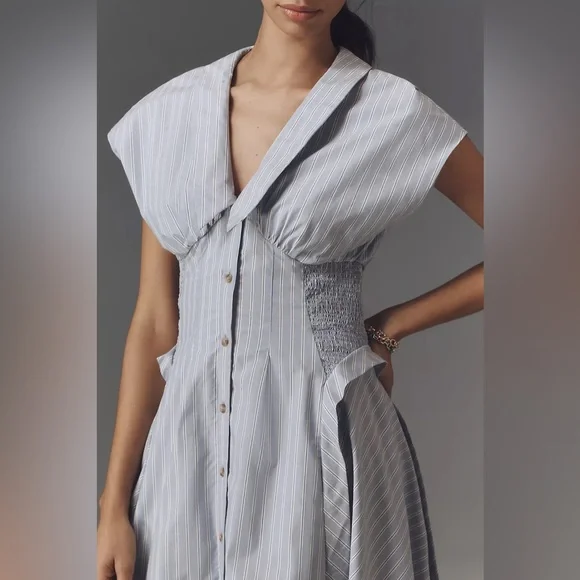 By Anthropologie Short-Sleeve V-Neck Pleated Midi Dress - Picture 4 of 11